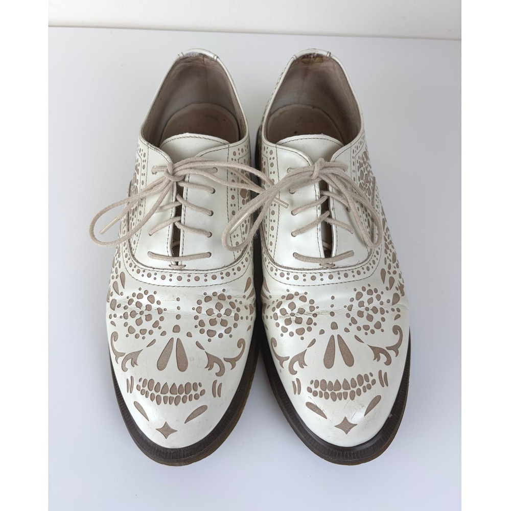 Dr. Martens Aila Skull Oxfords White Floral Leather Brogues Women's 9 Rare